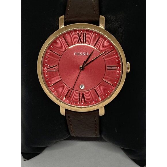 Fossil Jacqueline ES4101 Women Brown Leather Analog Pink Dial Quartz Watch WO231 - Picture 2 of 12